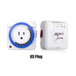 Universal 24 - Hour Programmable Mechanical Timer Plug with Auto Power Off (US Plug)