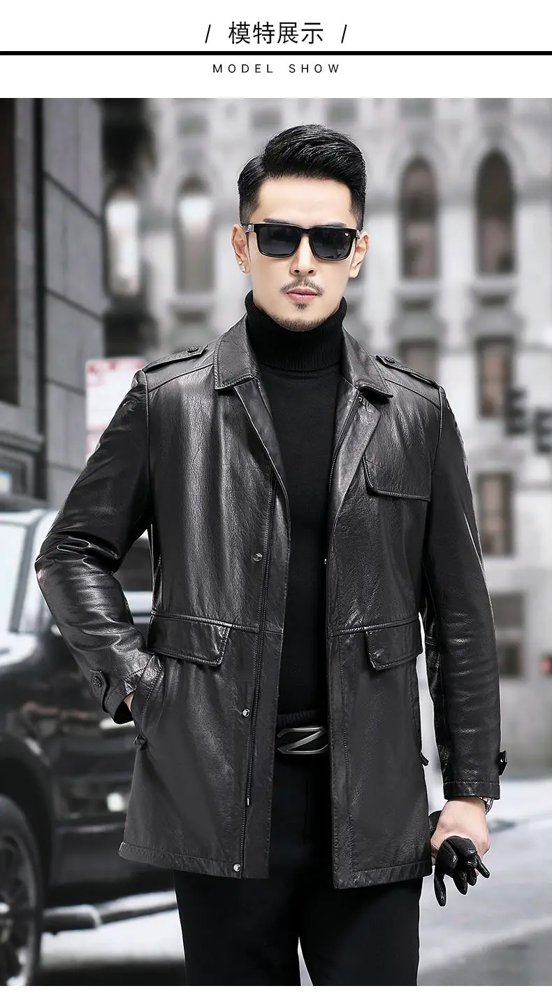 Description Picture 4 of itemTcyeek 100% Top Layer Cowhide Real Leather Jacket Men Spring Fall New Mens Leather Jackets High-end Mid-long Trench Coat Fashion