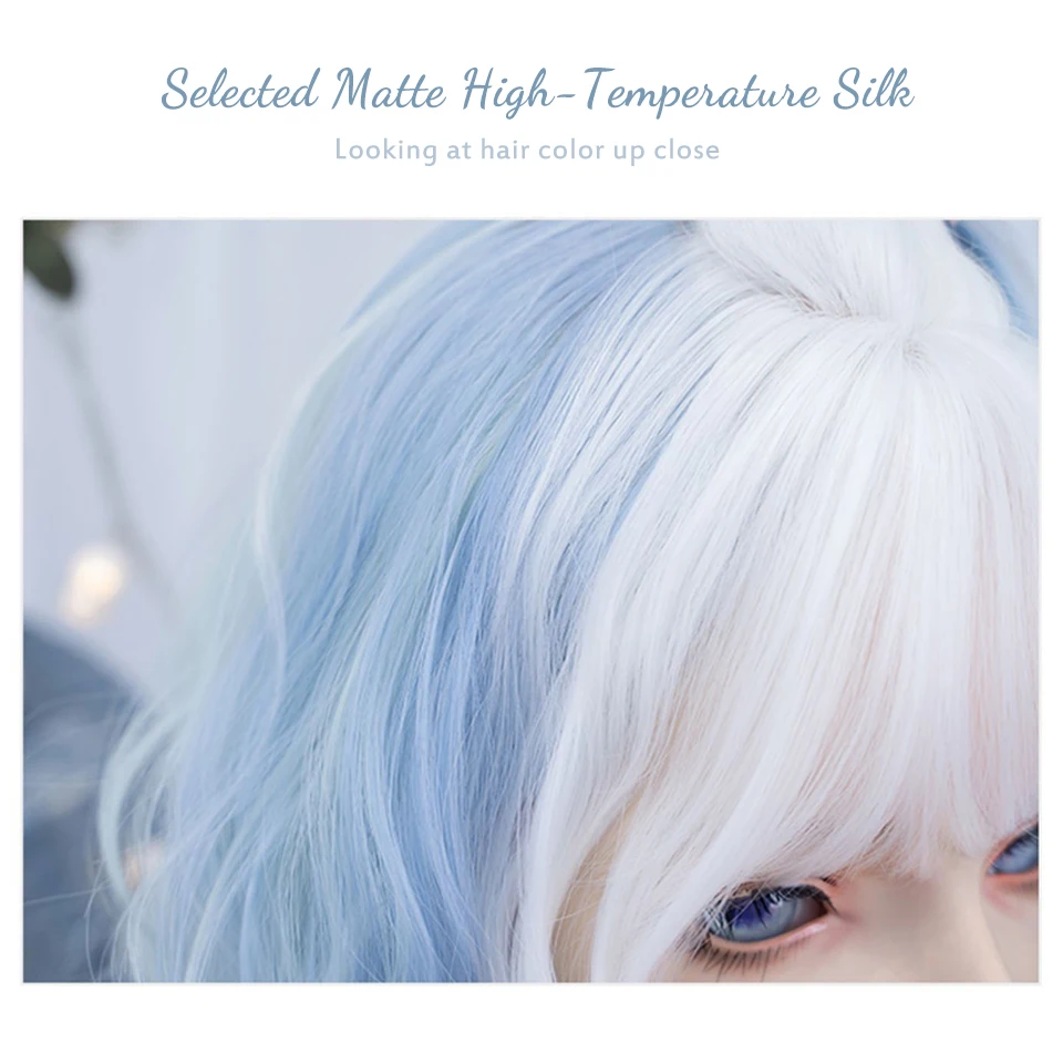 Synthetic White Blue Green Bob Wig for Women Daily Cosplay