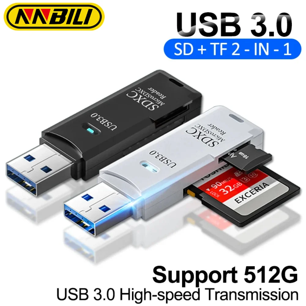 NNBILI Lettore di schede USB 3.0/USB 2.0 2 in 1 Lettore di schede SD Micro TF Adattatore USB Scheda di memoria TF ad alta velocità per PC Accessori per laptop