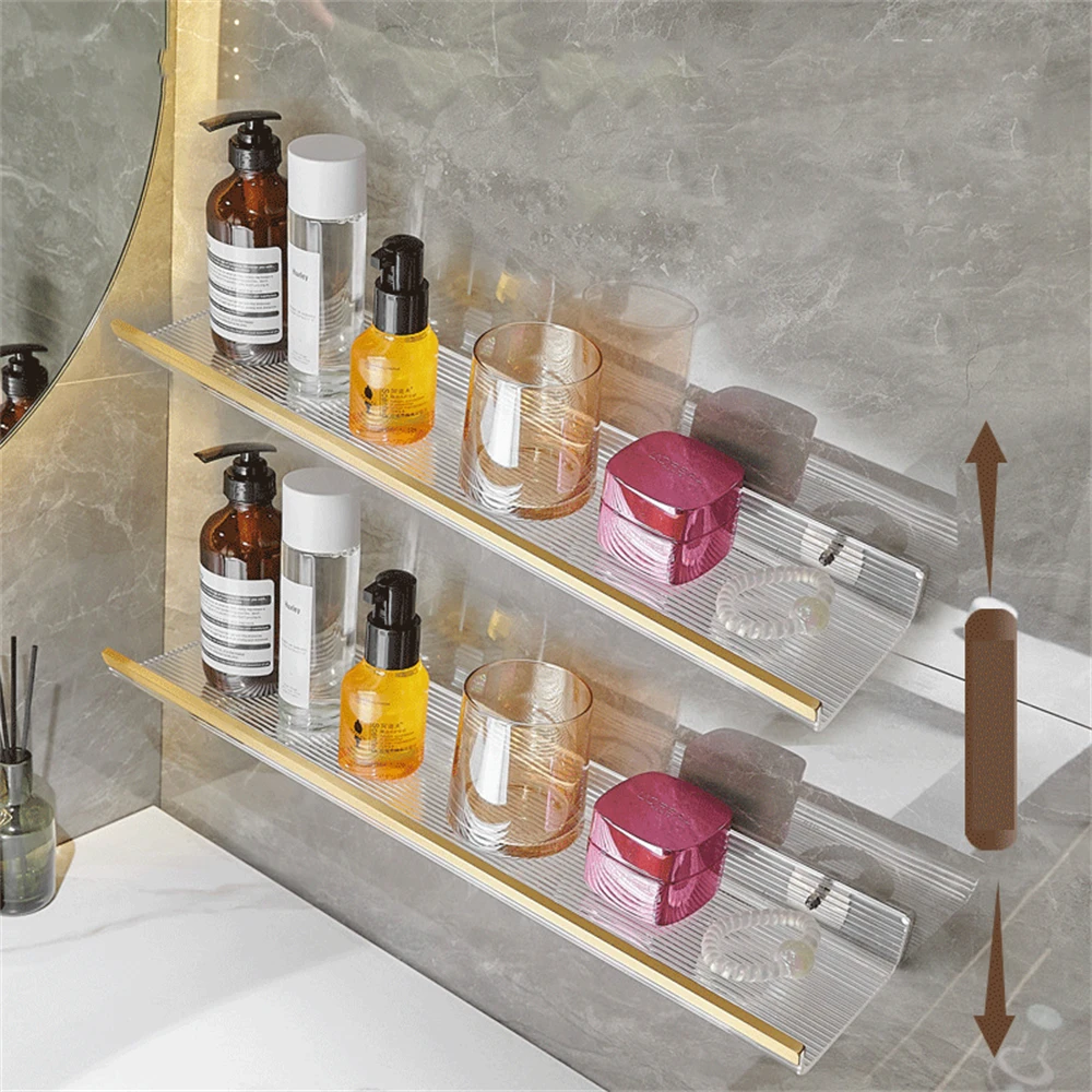 

Acrylic No Drilling Bathroom Shelf Racks Shower Wall Mount Shampoo Storage Holder with Suction Cup Bathroom Kitchen Accessories