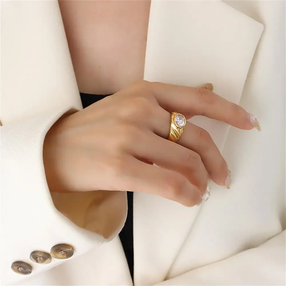 18K Gold Plated Multicolour Shining Oval Crystal Rings for Women Hypoallergenic CZ Zircon Finger Ring Vintage Jewelry Wholesale