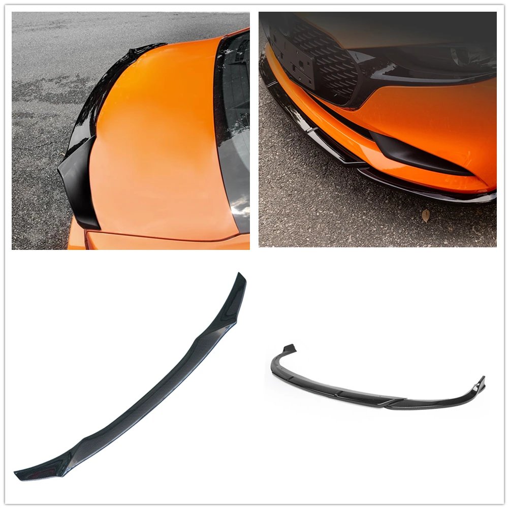 

Front Bumper Splitter Lip+Rear Trunk Spoiler Wing For Mazda 3 Axela 2019-2020 Carbon Fiber Look/Gloss Black Lower Blade Cover