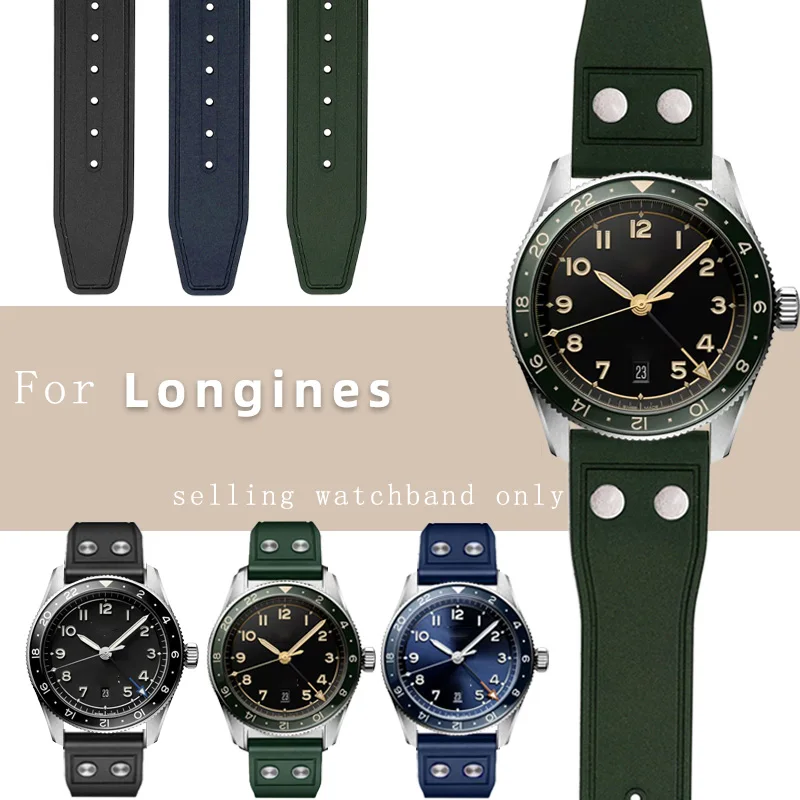 Bracciale Per Longines Pioneer Zulu Duo Fuso Orario Serie L3.812 Cinturino Per Orologio In Fluoruruber Impermeabile 20Mm 21Mm 22Mm A Sgancio Rapido