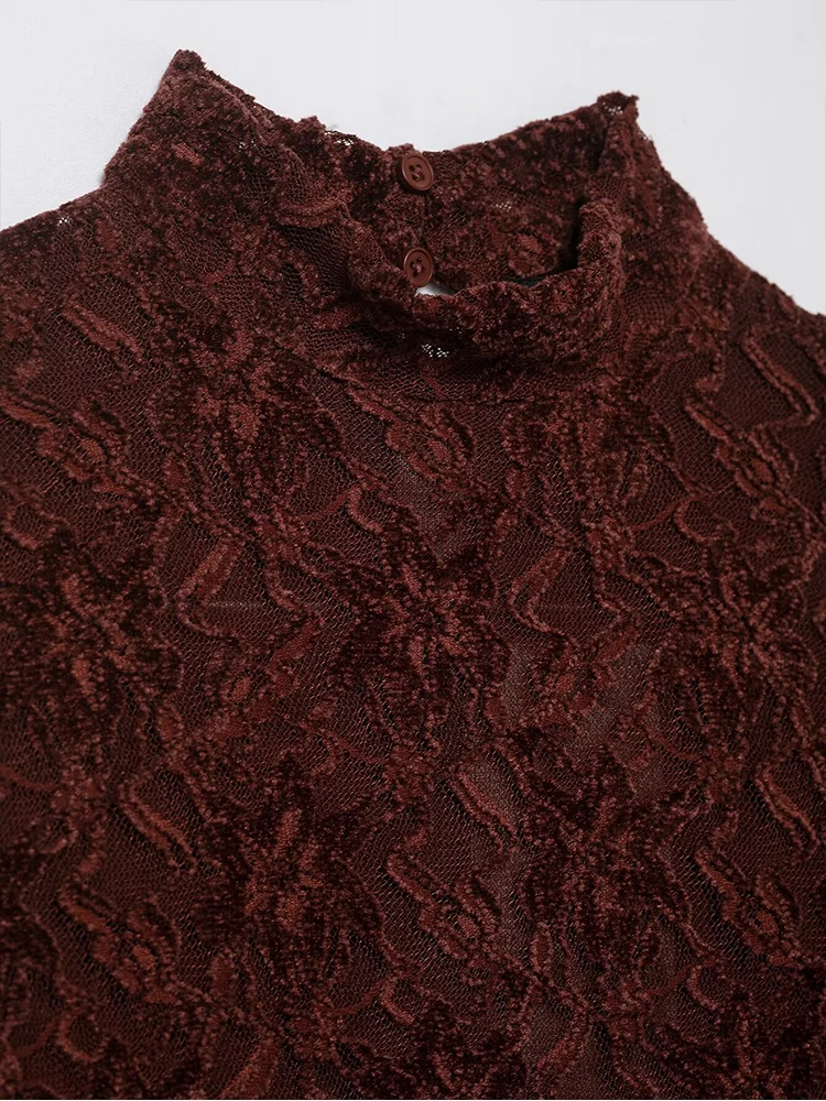 Sexy Women's Lace Mini Dresses Solid Color Turtleneck Long Sleeves Elegant Bodycon Streetwear Fashion Female Soft Lace Dress