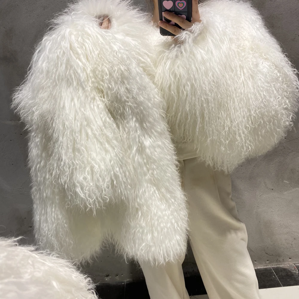 YOLOAgain Children's Jacket Girls Real Mongolia Sheep Fur Jacket