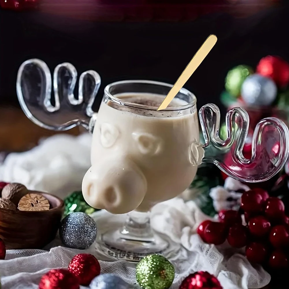240ml 8oz Christmas Elk Glass Cup Creative Vacation Moose Mug Xmas Reindeer Head Coffee Cup Milk Beer Water Whiskey Glasses Gift