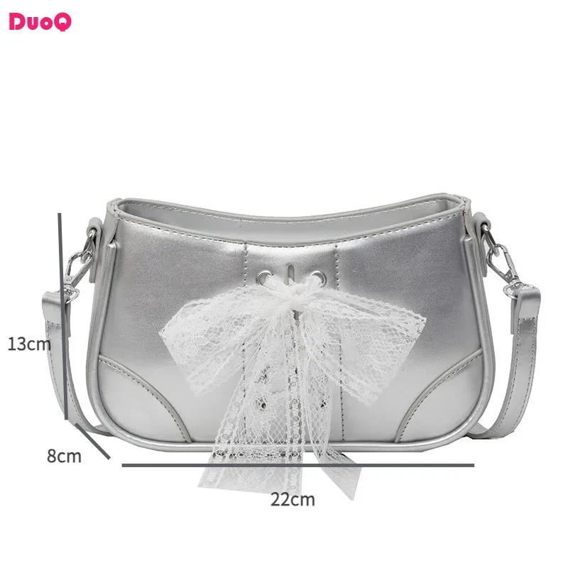 

2024 New Fashionable and Popular Lace Bow Women's Diagonal Straddle Bag High Grade Exquisite Silver Shoulder Bag Multi Color