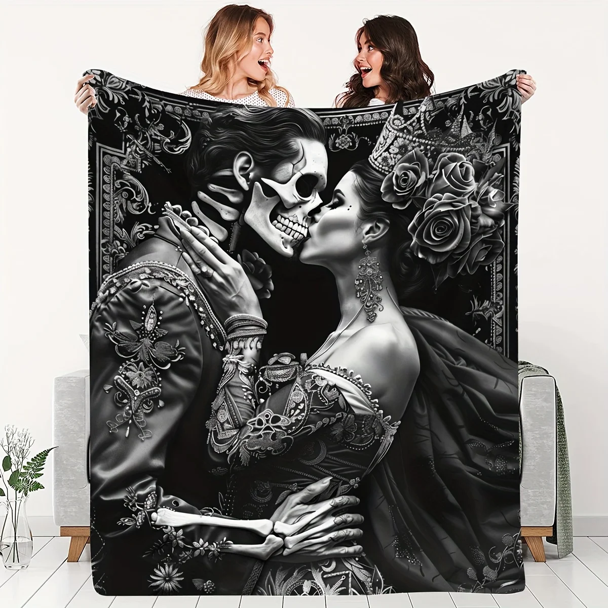 Elegant Gothic Skeleton Couple Blanket - Soft, Cozy, Stylish Decor for Ultimate Home Comfort and Ideal Gift Choice 4