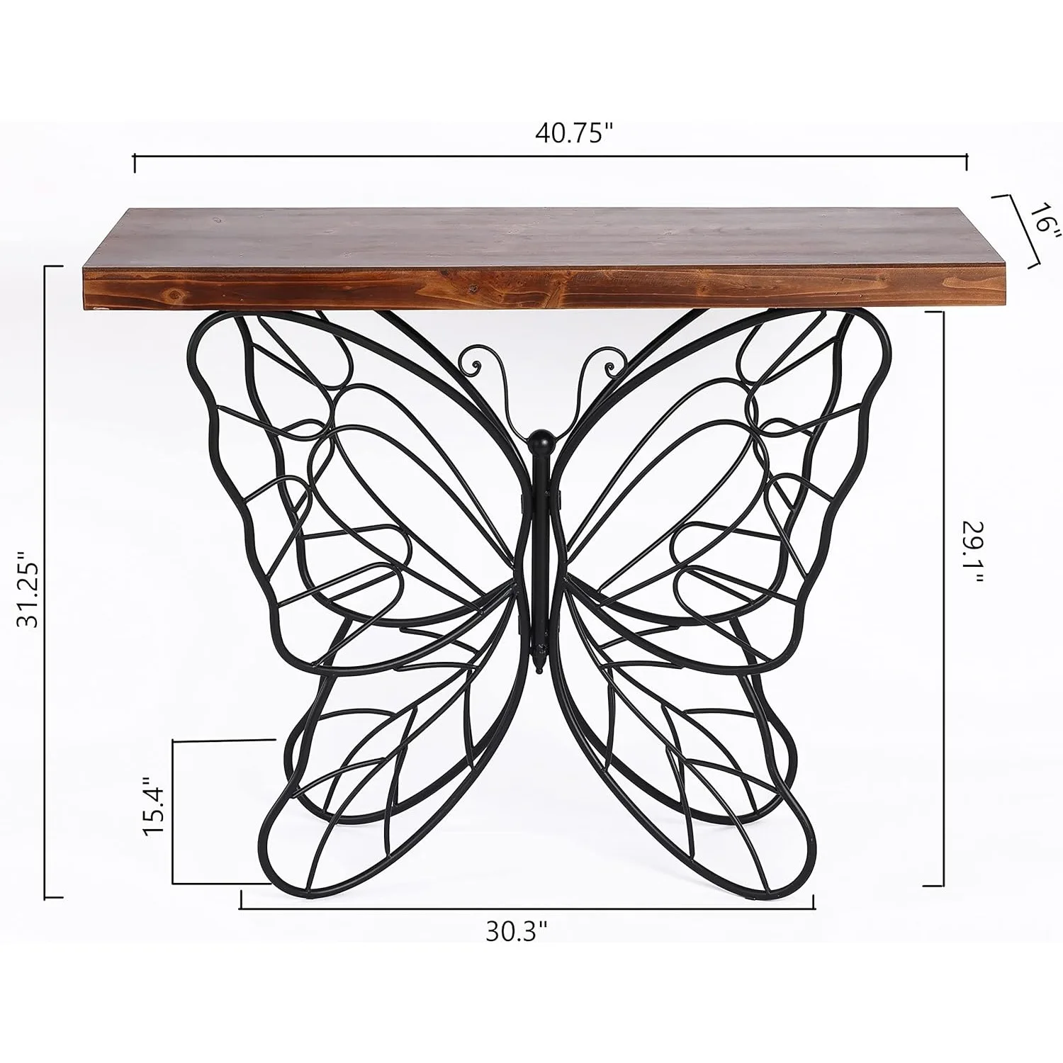 Console Table, 31'' Wood Top Metal Butterfly Accent Console and Entry Table,16"D x 41"W x 31"H 3