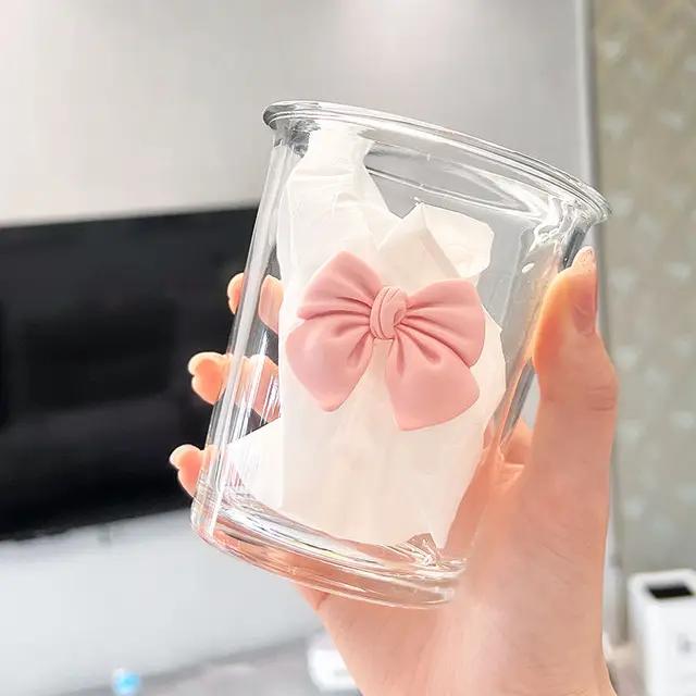 Verre à Matcha 500 Ml Avec Couvercle Et Paille - Design Mignon Avec Nœud Papillon - Cadeau Pour Amie - Rose