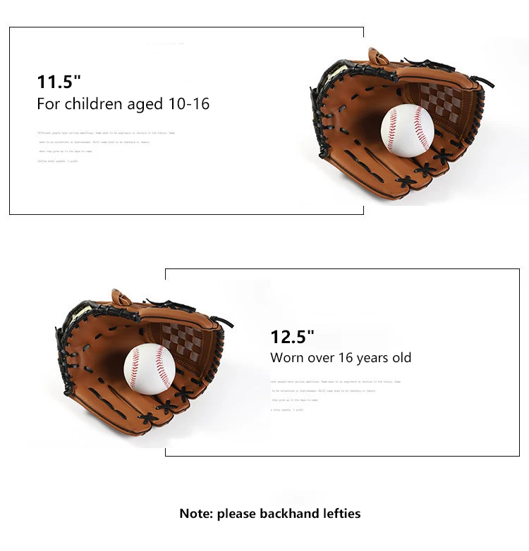 9.5/10.5/11.5/12.5inches Thicken Infield Pitcher Baseball Gloves Softball Gloves Children Teenagers Adults Full Baseball