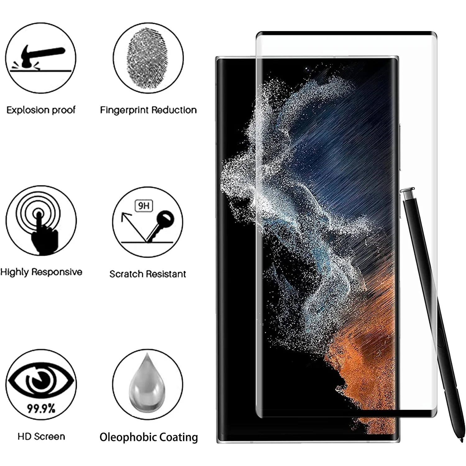 Tempered Glass Screen Protector For Samsung Galaxy S22 Ultra Plus 5G 3D Curved 9H Hardness Anti-Scratch.Full Coverage Clear Film