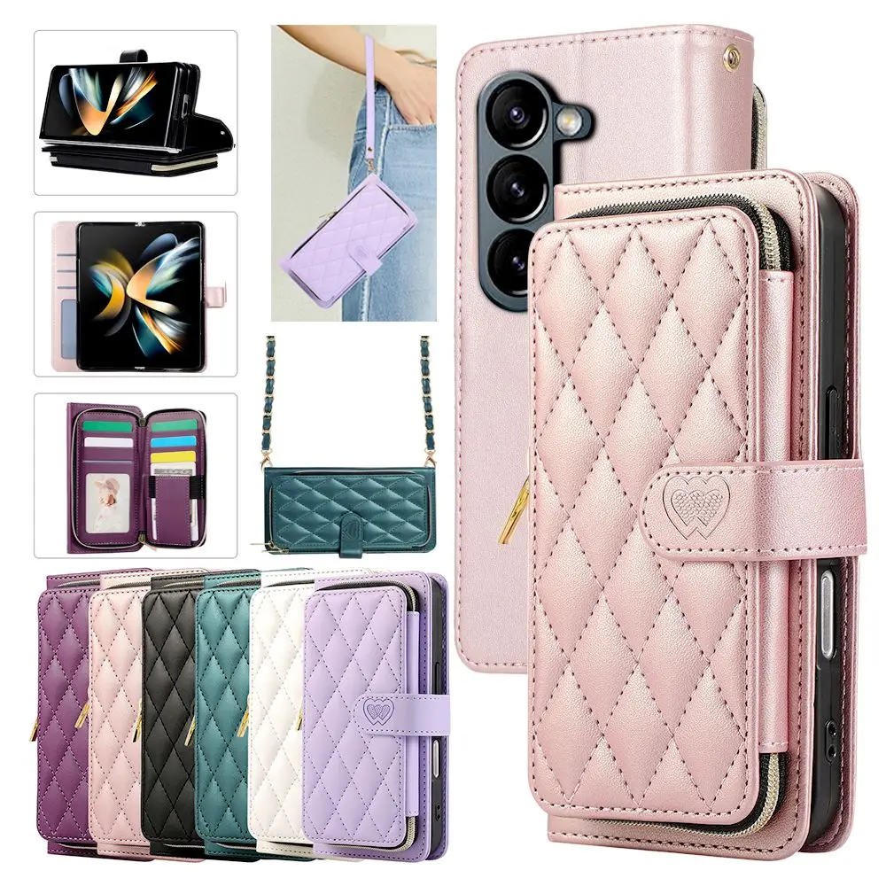 Crossbody Leather Wallet Phone Case with Lanyard and Card Holder