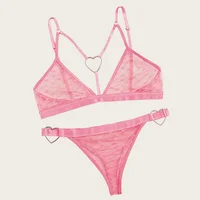 Ensemble de soutien-gorge sexy imprimé coeur ensemble de lingerie anneau lié lingerie érotique 2 pièces sous-vêtements pour femmes maille intime ensemble de bralette transparente 1