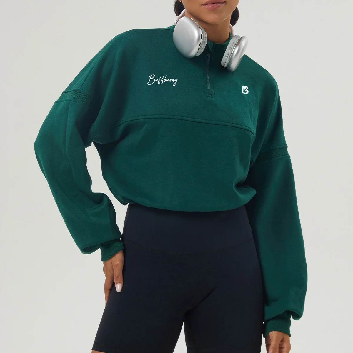 bunny Sweatshirt Half Zip Long Sleeve Hoodie Women Winter Clothing Gym Yoga Hoodies Running Sport Loose Half Zipper Pullover