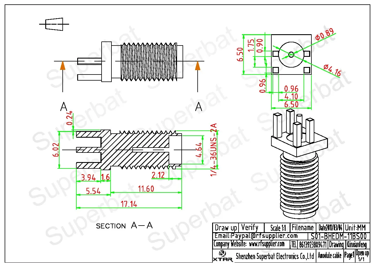 Female SMA RF Coaxial Connector End Launch PCB Mount