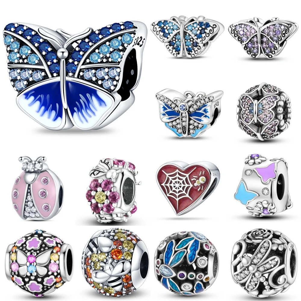 

Hot Sale 925 Sterling Silver Butterfly Dragonfly Insect Series Charms Beads Fit Original Pandora Bracelets S925 DIY Jewelry Gift