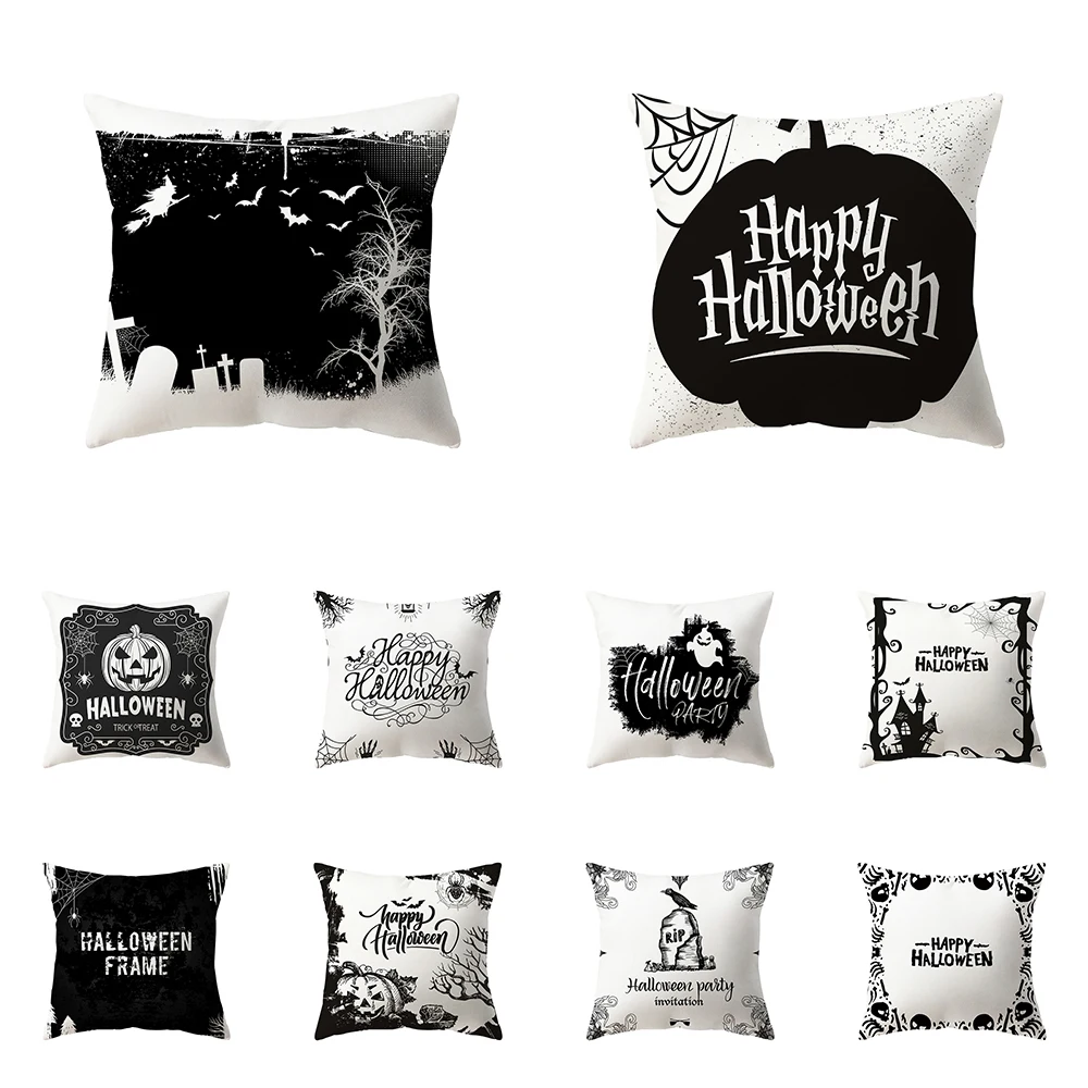 

Halloween Theme Scary Pumpkin Print Pattern Cushion Cover Home Decor Sofa Decoration Square Polyester Throw Pillow
