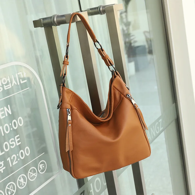 Bolso de mano de piel con doble cremallera y diseño de bolsillo, de nueva moda, de gran capacidad, sencillo, para todo, bolso cruzado de un solo hombro para mujer