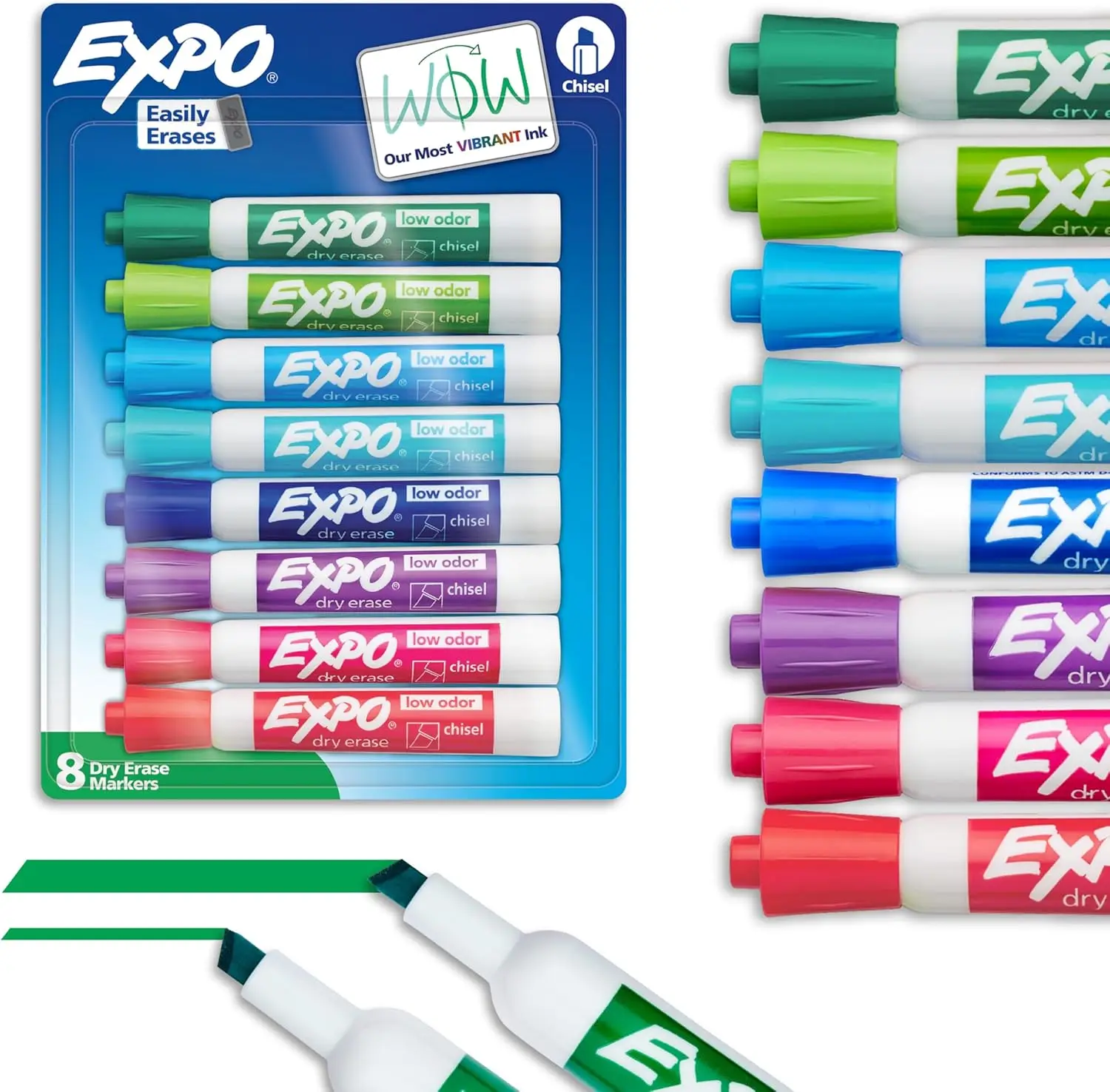 Low Odor Dry Erase Markers, Assorted Colors, Chisel Tip, 8 Pack for Whiteboard, Office, School
