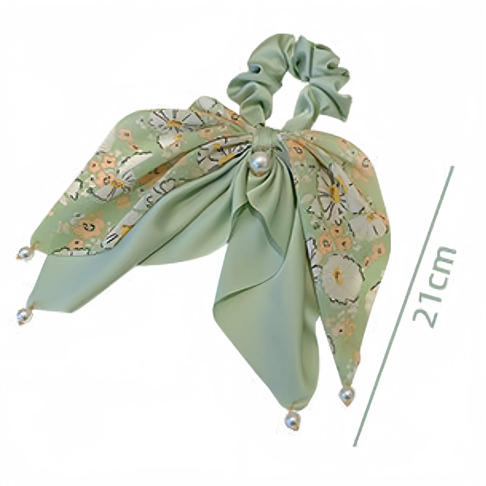1PC　Floral Print Satin Hair Scrunchies with Ribbon & Pearl Accents, Elegant Hair Ties for Women, Charming Hair Accessories Set