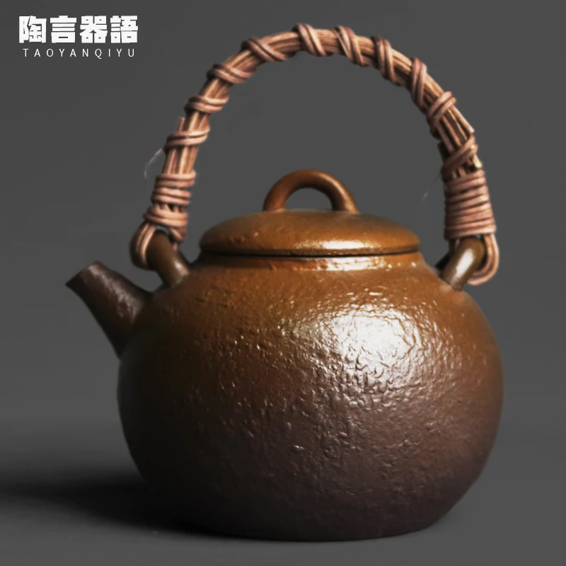 

Постепенная желтая грубая керамика ручка из ротанга чайник для чая электрическая плита открытый огонь кипящий цветок чайный кофейник