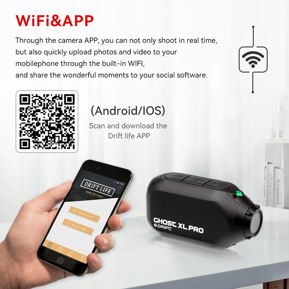 드리프트 고스트 XL 프로 4K 플러스 HD 액션 카메라 3000mAh 배터리 WiFi IPX7 방수 회전식 렌즈 헬멧캠 오토바이 자전거용