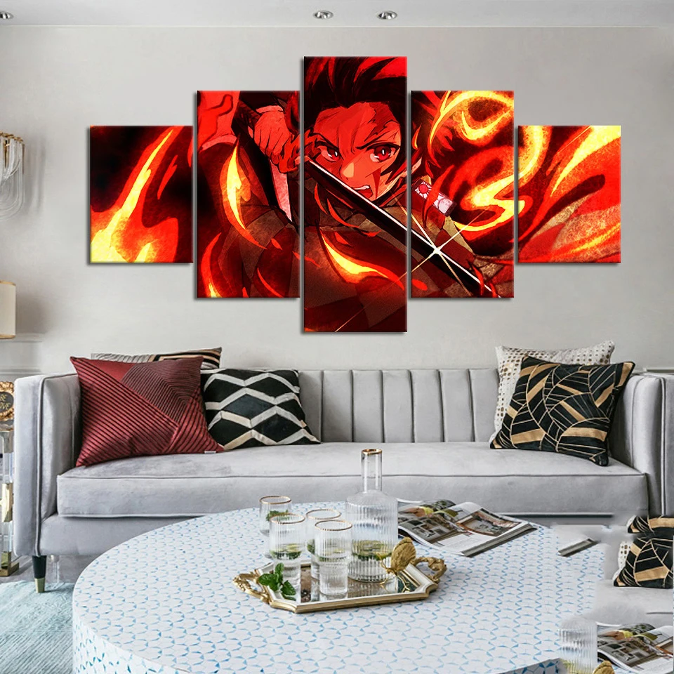 

5 Panels Canvas Wall Arts Painting Slayer Kimetsu No Yaiba Japanese Anime Poster Popular Picture Print Living Room Home Decor