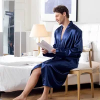 Grande taille vêtements de nuit pour hommes Kimono Robe de bain Robe gris à manches longues col en v vêtements de nuit avec poche de ceinture printemps été hommes vêtements de maison 3