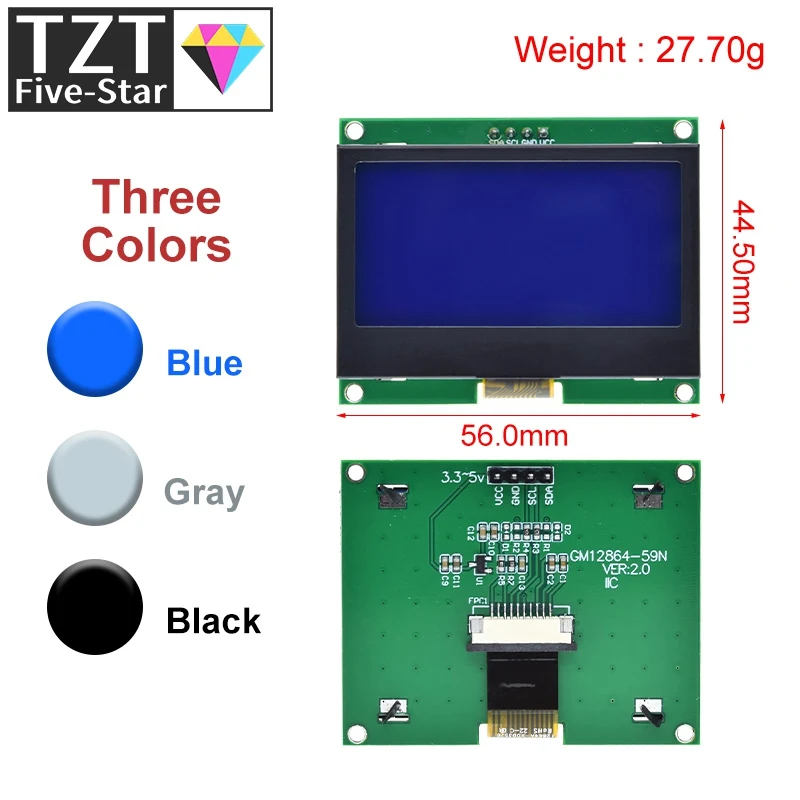 TZT 12864 IIC LCD Module 128X64 I2C ST7567S COG Graphic Display Screen Board LCM Panel 128x64 Dot Matrix Screen For Arduino
