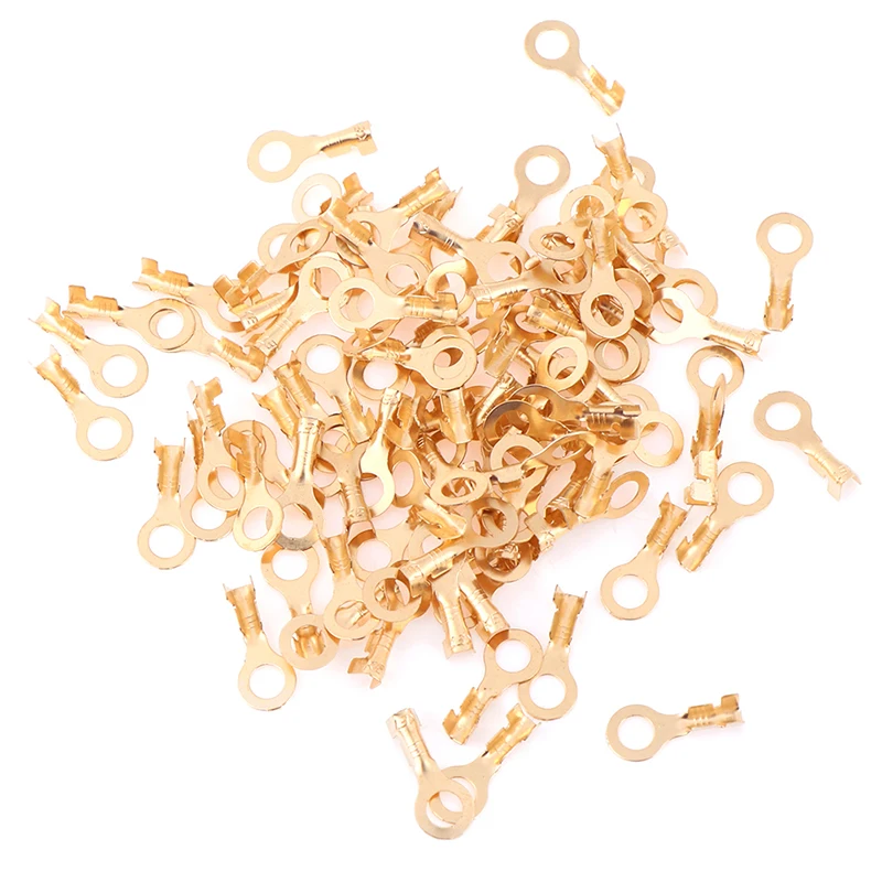 Hot 100Pcs 4.2mm Gold Brass Round Splice Cold Pressed Car Speaker Male Terminals New