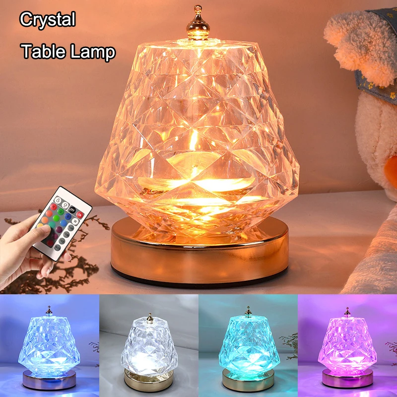 

LED Crystal Table Lamp Water Ripple Dynamic Projection Lamp Romantic Rotating Atmosphere Light Dimming For Indoor Bedroom Decor