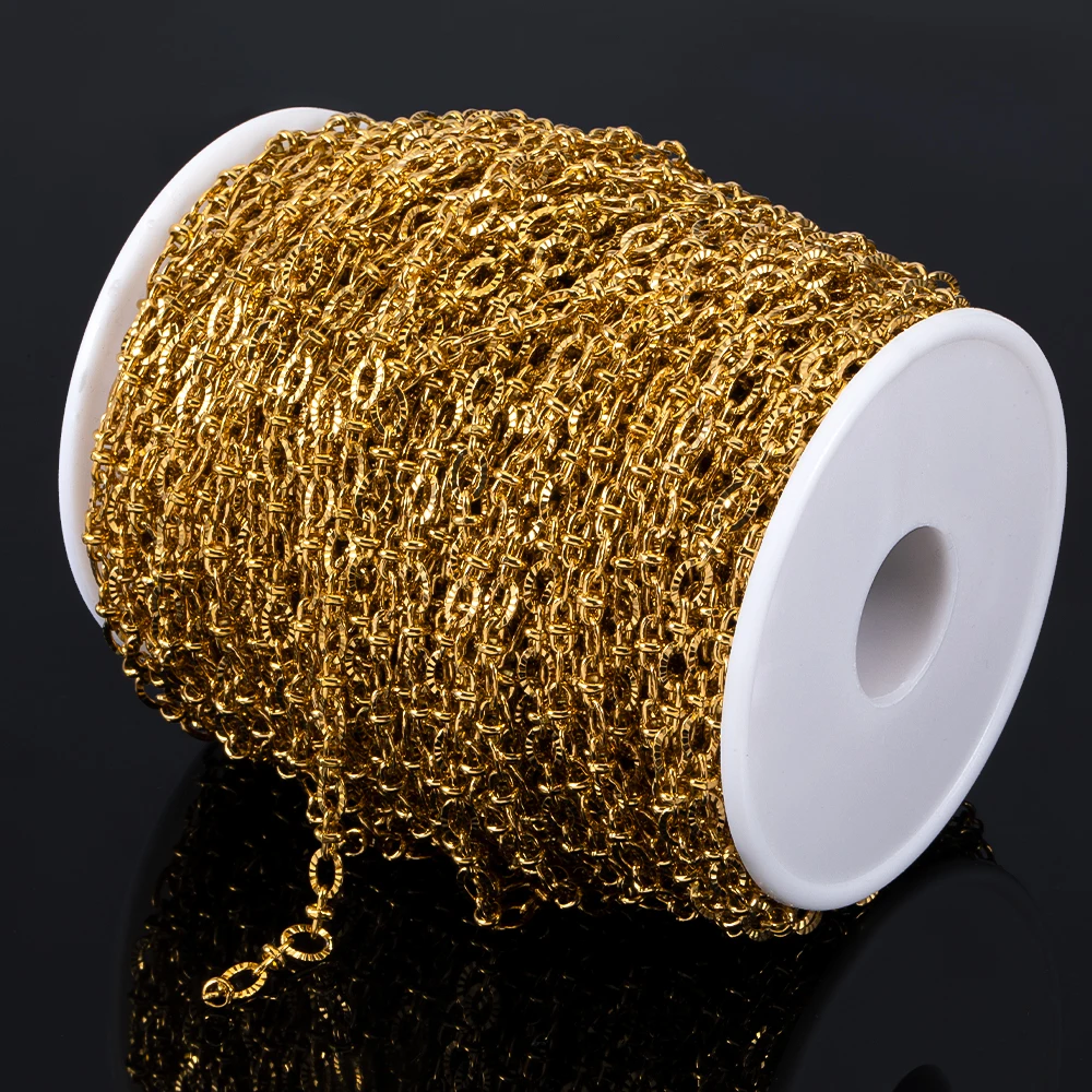 No Fade 2Meters Stainless Steel Radial Line Metal Beads Chain Embossing Bracelet Chain Bulk Jewelry Making DIY Necklace Supplies 4