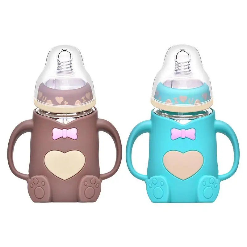 Baby Glass Bottle With Natural Response Nipple Silicone Protective Sleeve For Breastfeeding Babies Training Feeding Accessories