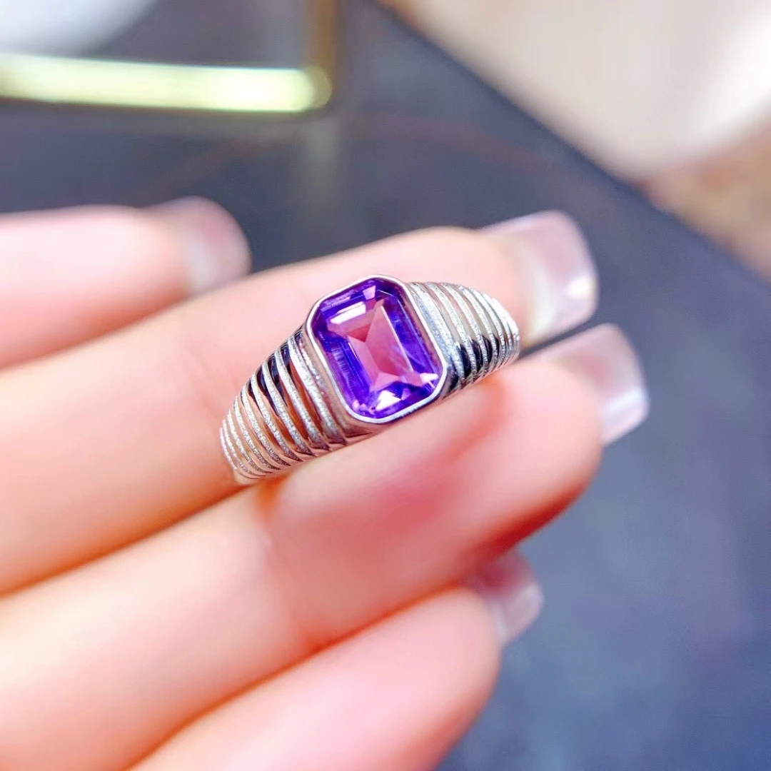 

Newest Purple Amethyst Ring for Women Jewelry Real 925 Silver Surface Gold plated Natural Topaz Exquisite Gift