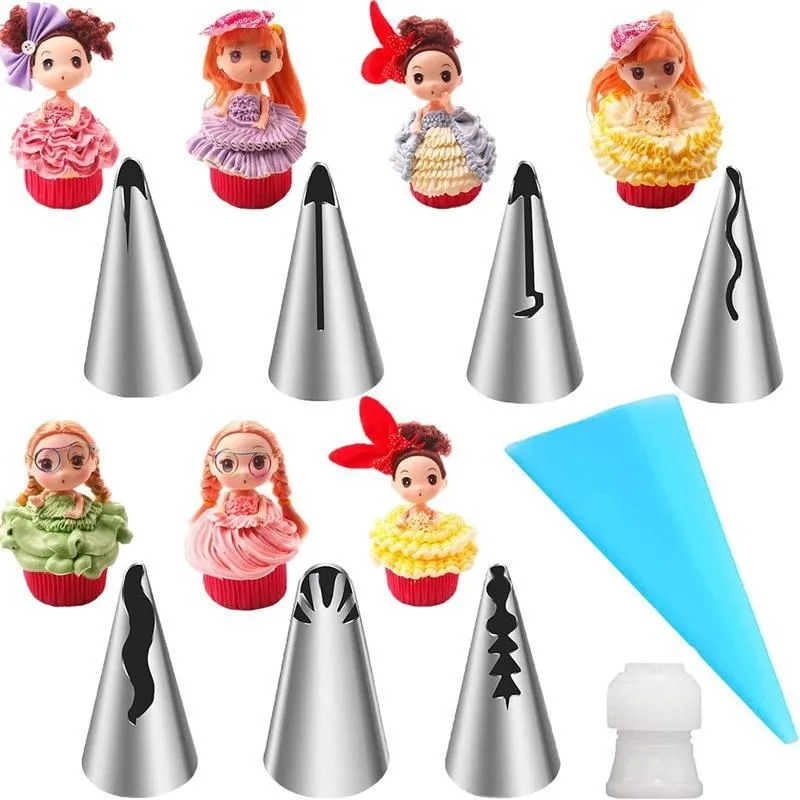 

Korean Pastry Nozzle for Cream Icing Pipeline, Cake Decoration, Tulip Rose, Grass Candy, 9Pcs