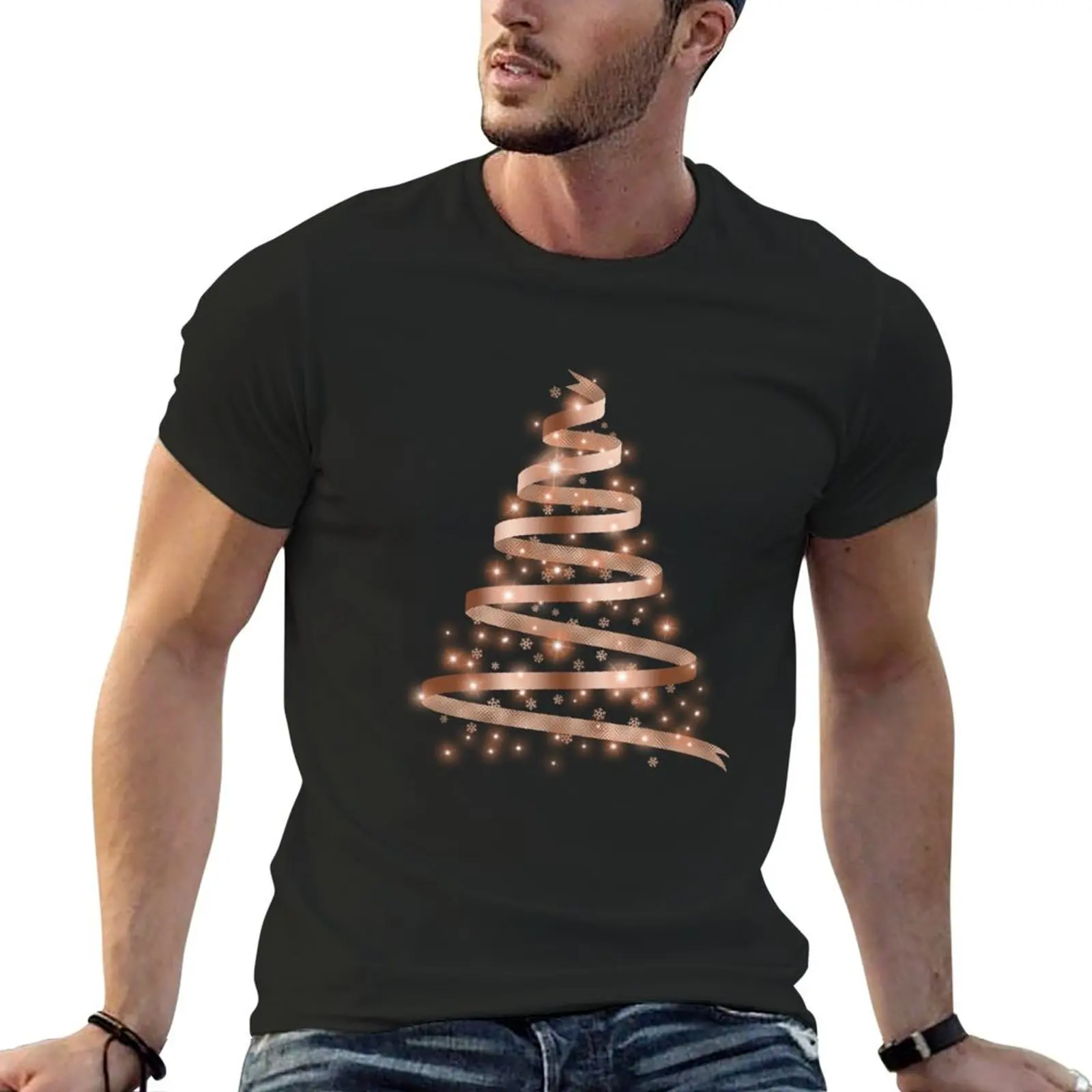 

Rose Gold Christmas Tree with Snowflakes T-Shirt graphic t shirt vintage graphic tee shirt mens funny t shirts