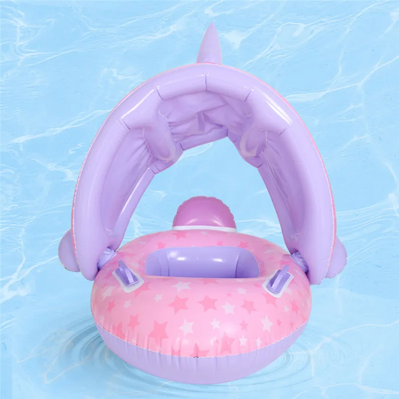 Inflatable Baby Swim Ring Seat Floating Sun Shade Toddler Swim Circle Outdoor Swimming Pool Bathtub Beach Party Summer Water Toy 5