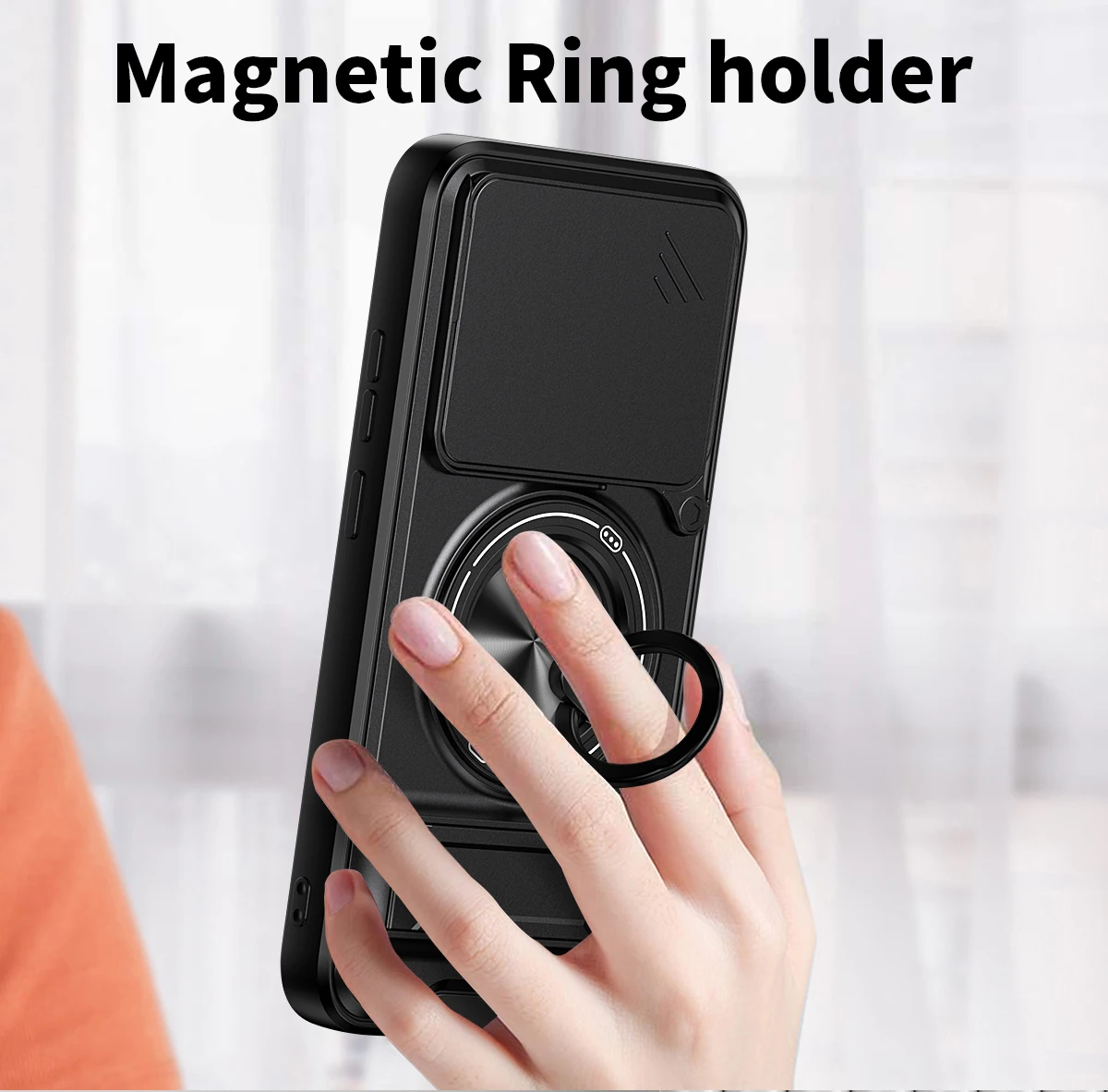 Shockproof Armor Phone Case with Sliding Camera Cover and Built-in Kickstand