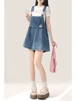 Slimming Rabbit Ear Denim Overalls Women's Summer Thin Large Size Onesie Faionable orts High Waist Jeans Fabric Button Cl... - Image 2