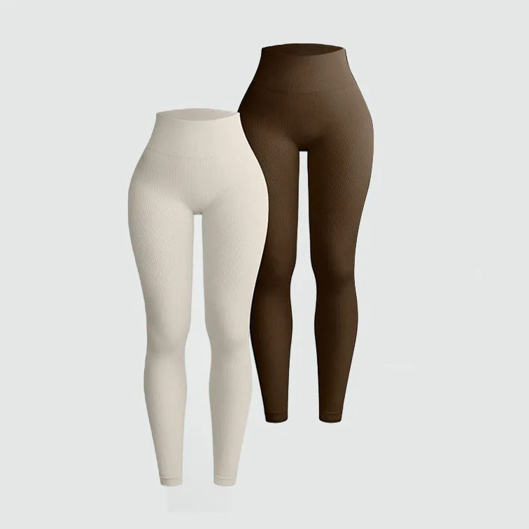 Yoga pants set Threaded Sports Tights Seamless Cross border European and American High waisted Fitness Yoga Clothes