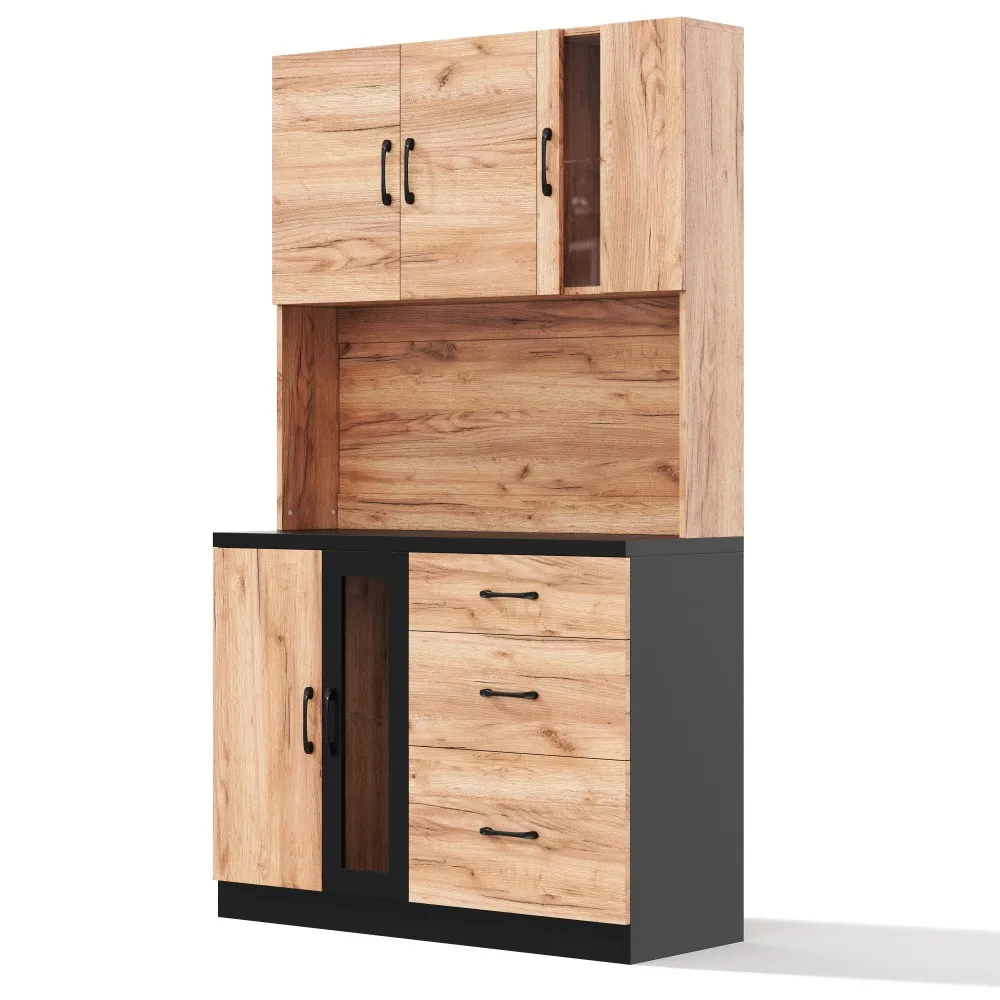 Stilvoller Küchenschrank, Schwarze Arbeitsplatte, Sideboard mit Verstellbarer LED-Beleuchtung und Steckdose, für Küchen, Esszimmer, Wohnzimmer – Detail 26