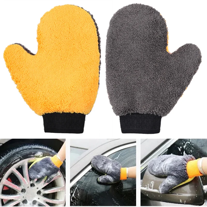 Microfiber Cleaning Gloves Car Cleaning Gloves Soft Car Washing Gloves Double-sided Fleece Microfiber Chenille Drying Cloth Car Body Window Tire Cleaning Glove Thicken