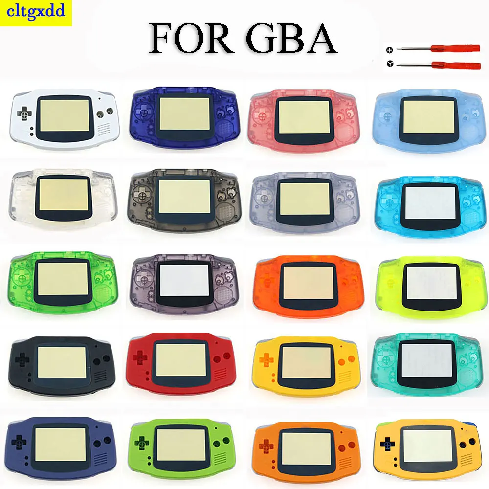 

1 set of plastic housing cover for GBA console housing, with button kit screen lens stick label screwdriver tool