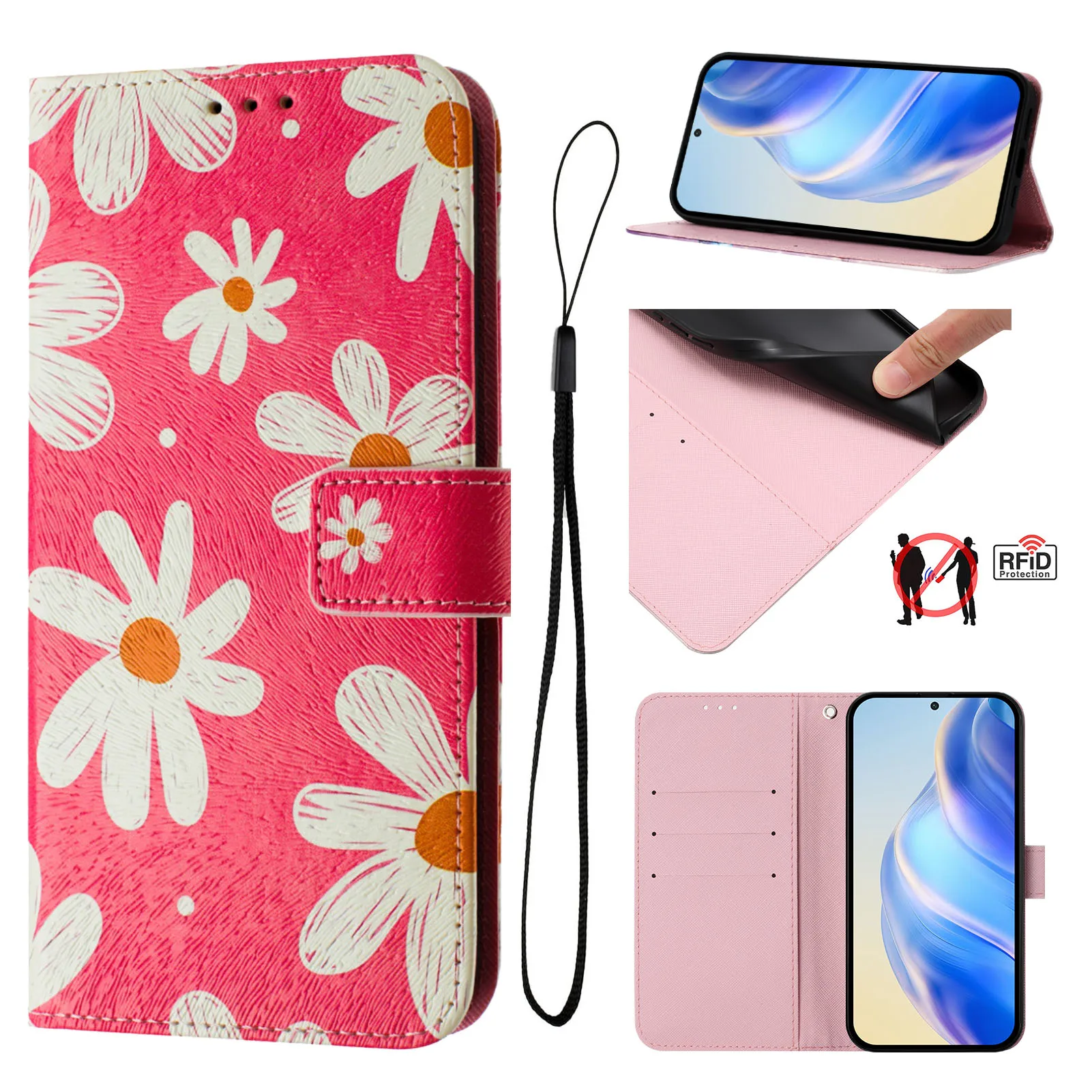 Leather Magnetic Flip Wallet Phone Case with Card Slots and Holder
