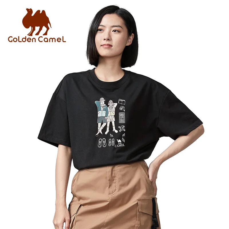GOLDEN CAMEL 남녀공용 야외 하이킹 티셔츠, 골프 셔츠, 속건성 의류, 2023 여름 모기 방지 프린트 등산