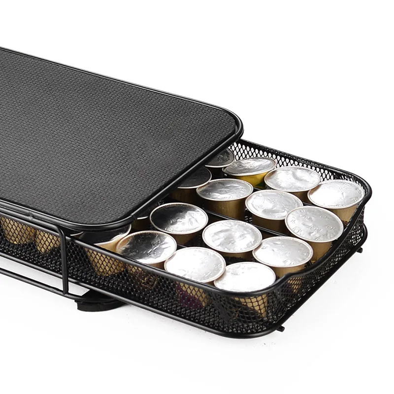 40 pcs Pods Coffee Pod Holder Storage Drawer Coffee Capsules Organizer for Nespresso Armoured Glass Shelves Capsules Organizer