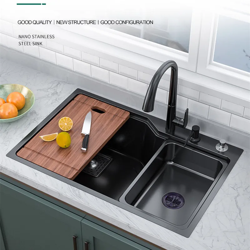 

Kitchen Sink Large Nano 304 Stainless Steel Bowl Washbasin Household Thickened Under-counter Basin Side Drainage Workstation