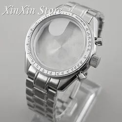 Men's 39.7mm Blue Bezel Watch Case with Moon Pattern Back and Chronograph Function for Quartz Movement, Fits 20mm Strap (Silver Bezel A)
